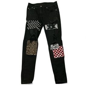 AMIRI Black Jeans Distressed Patches Paint Rips